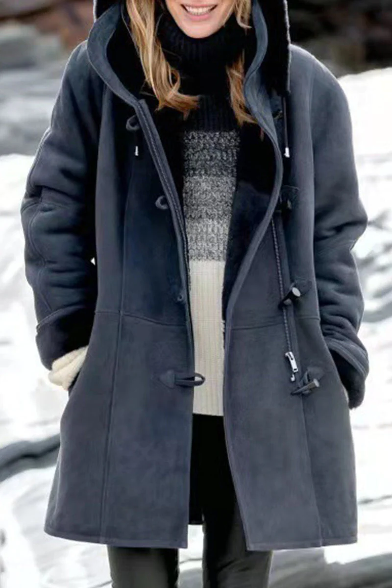 Laura | Casual solid patchwork outerwear with pockets and hooded collar - Image 5