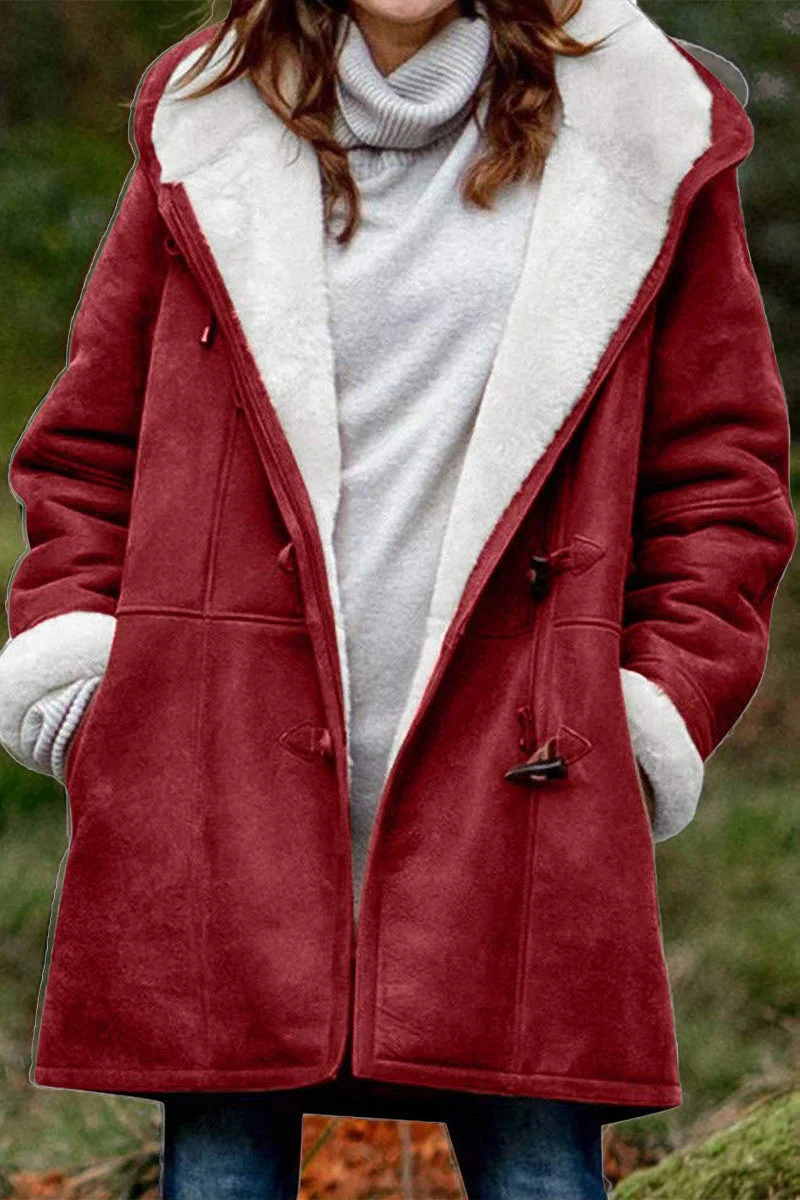 Laura | Casual solid patchwork outerwear with pockets and hooded collar - Image 6