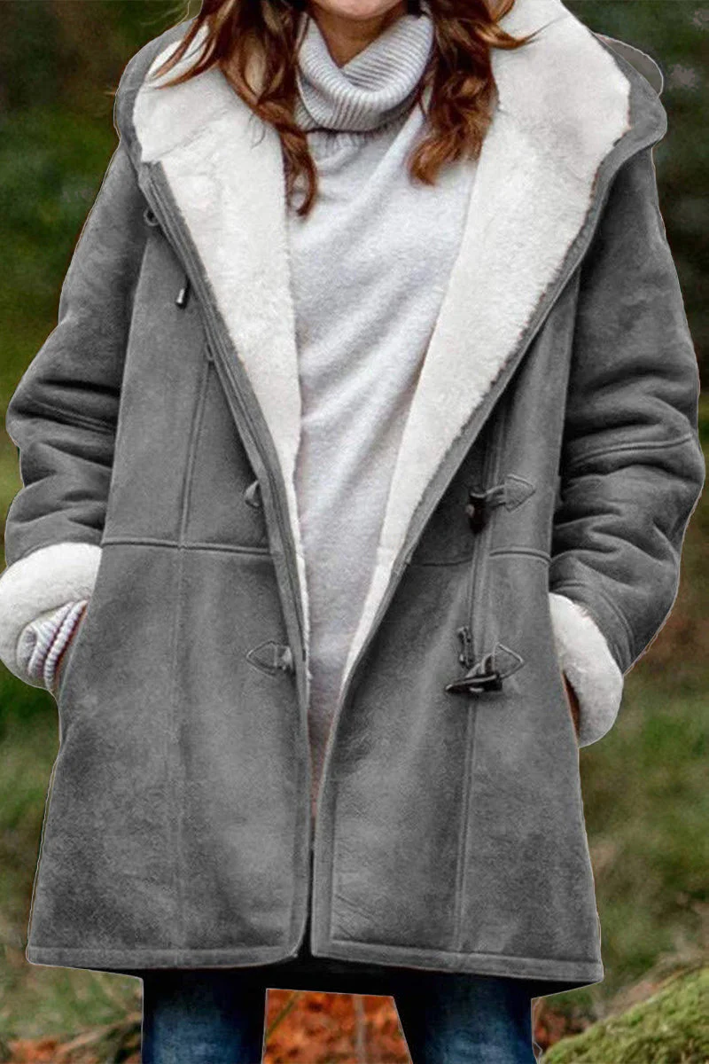 Laura | Casual solid patchwork outerwear with pockets and hooded collar - Image 8