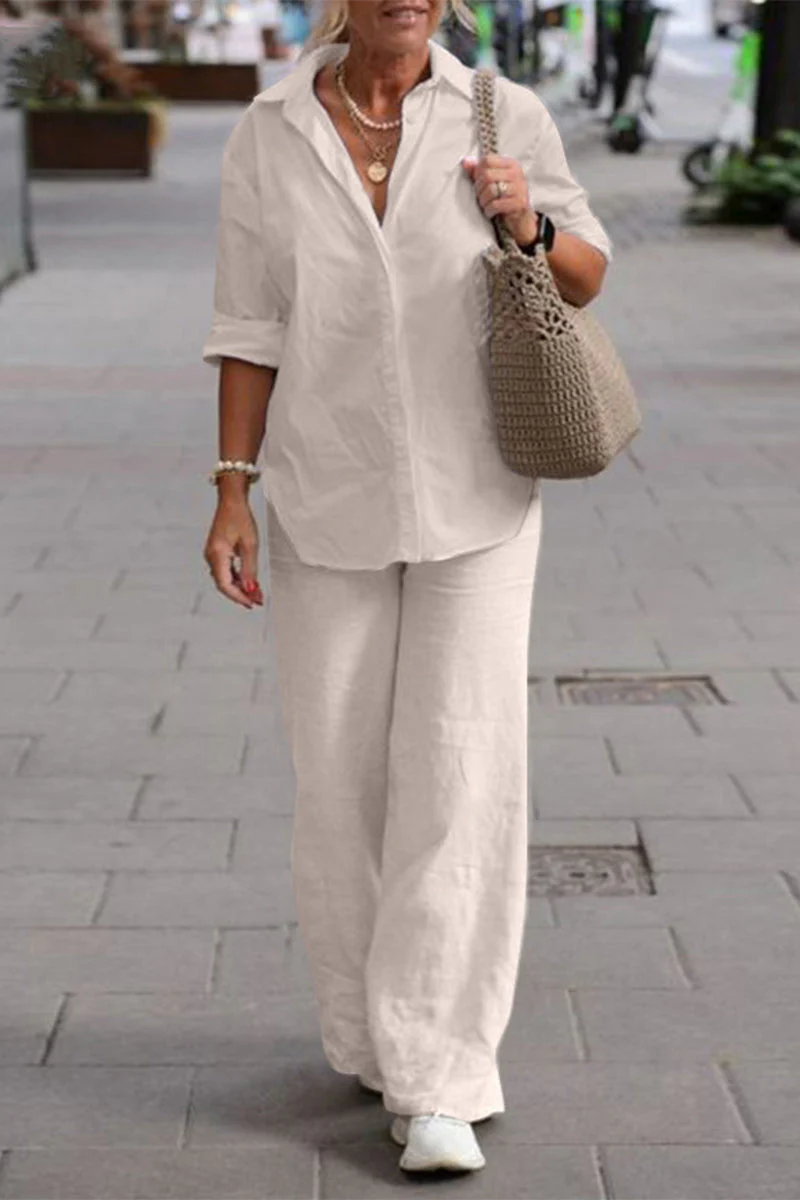 Laura | Casual Street Solid Solid Color Turndown Collar Long Sleeve Two Pieces