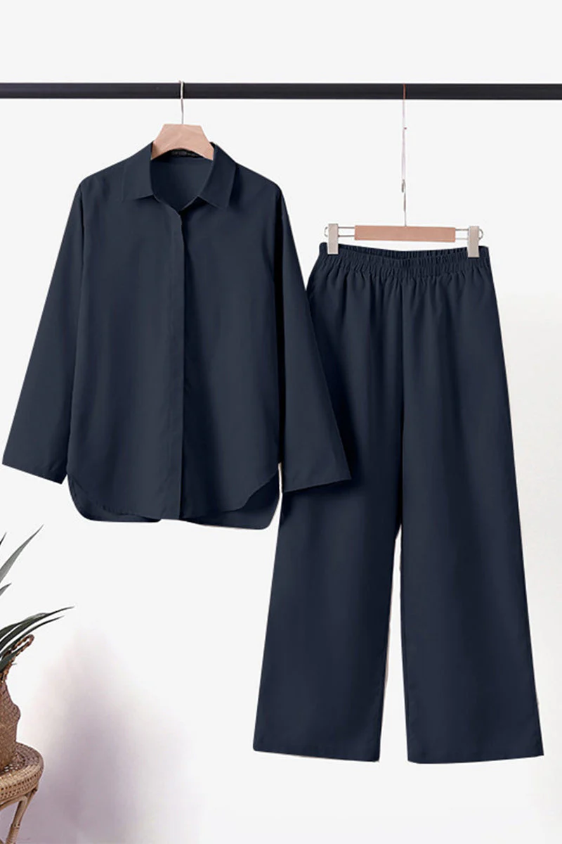 Laura | Casual Street Solid Solid Color Turndown Collar Long Sleeve Two Pieces - Image 5