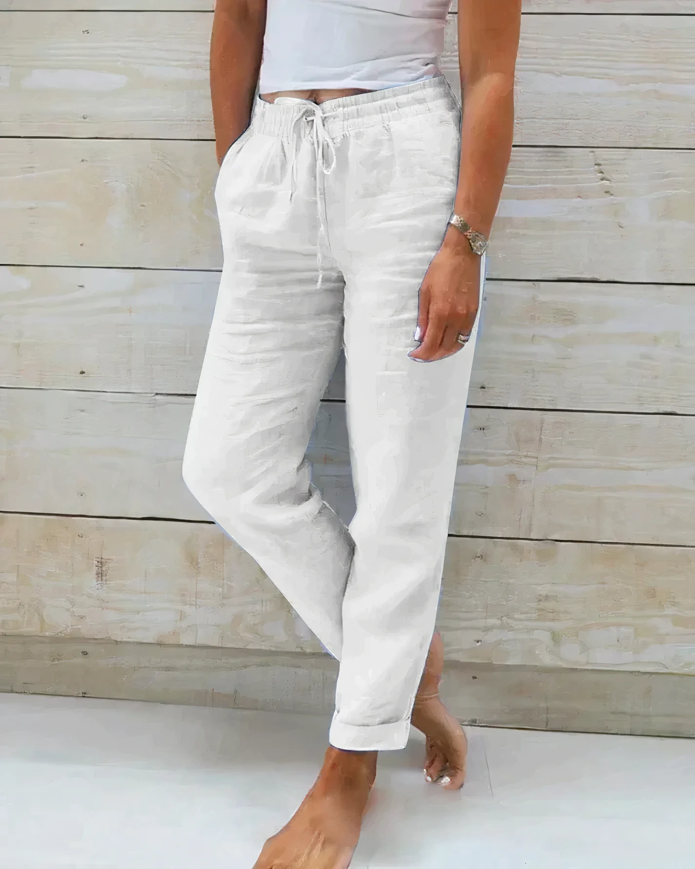 Laura® | High-Waisted Cotton Trousers With Drawstring - Image 4