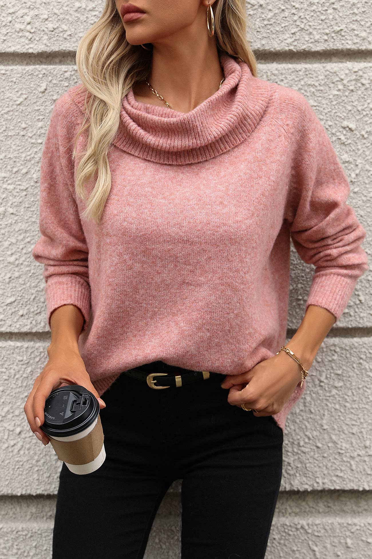 Laura | Solid color sweater with a stacked collar - Image 12