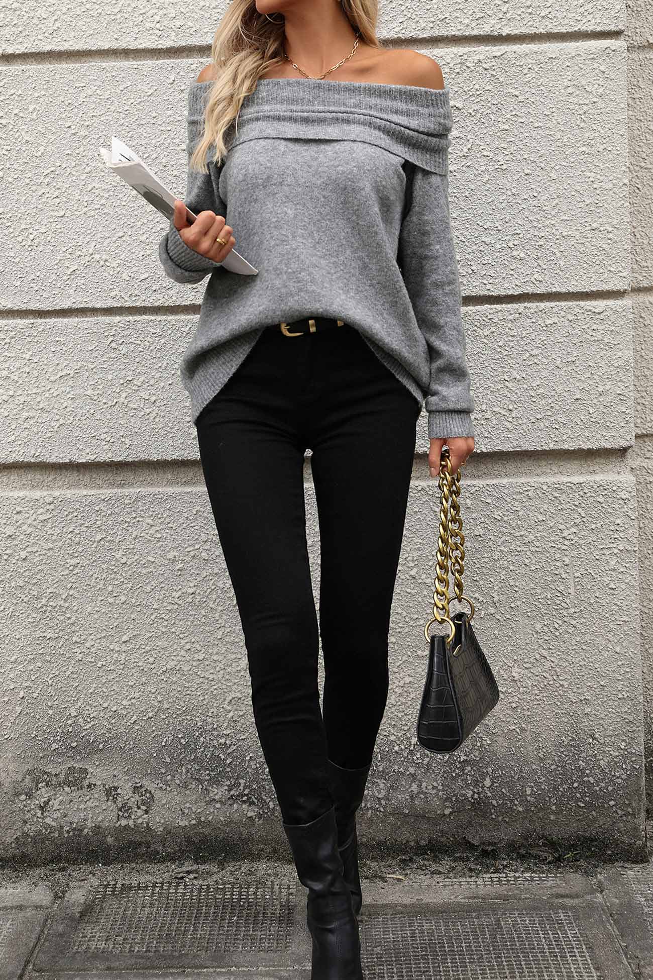 Laura | Solid color sweater with a stacked collar - Image 6