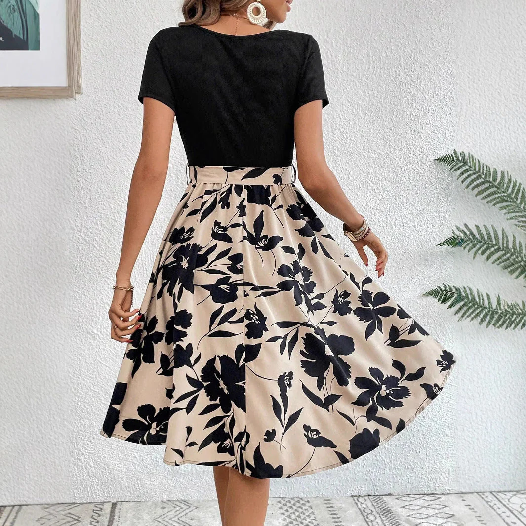 Laura® | Women'S A-Line Dress With Floral Skirt And Waist Belt - Image 2