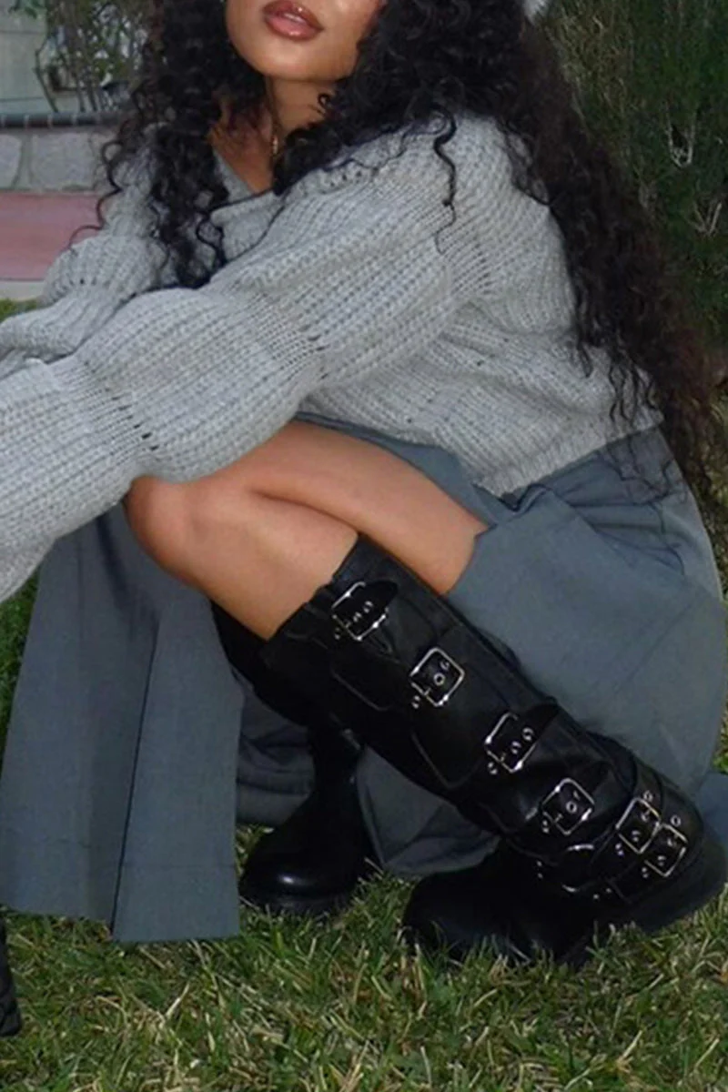 Laurien | Casual off-the-shoulder patchwork sweaters - Image 2