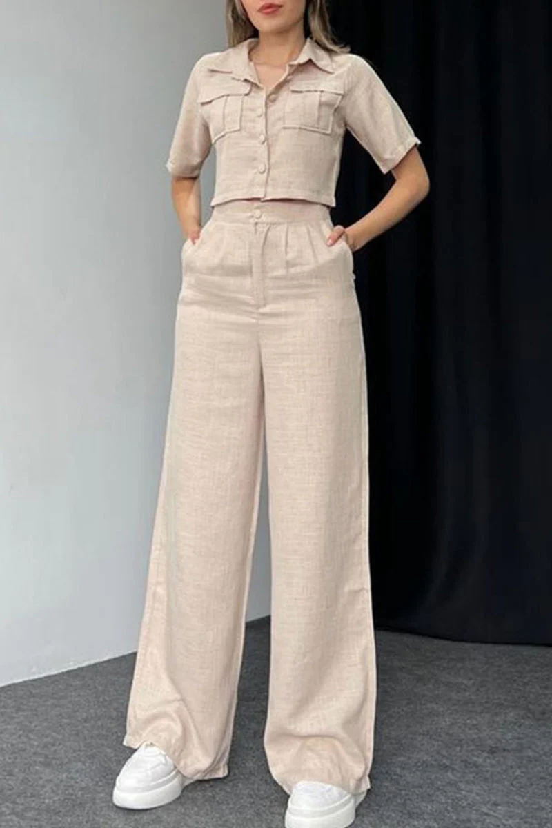 Lea® | Elegant Short-Sleeved Button-Down Blouse And Wide-Leg Pants