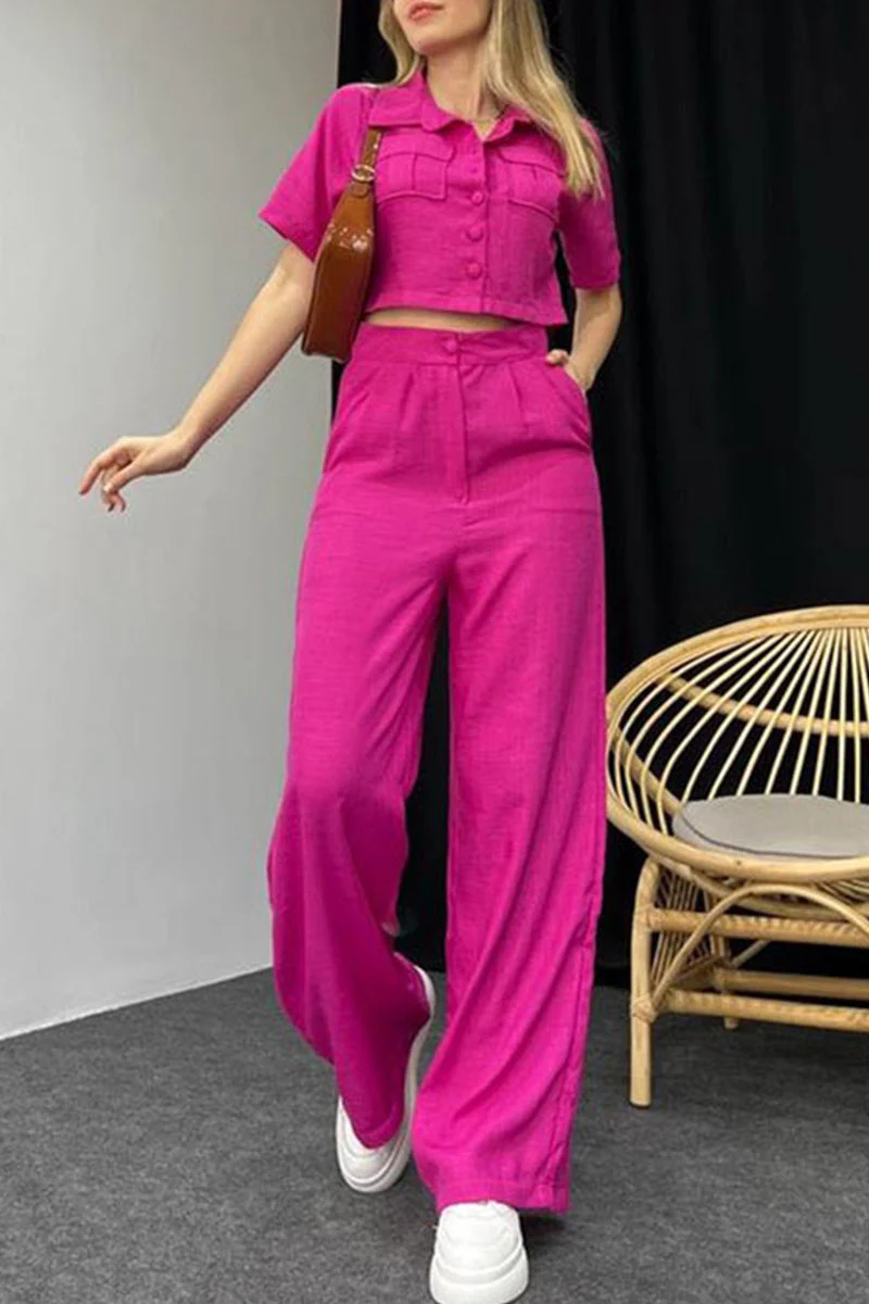 Lea® | Elegant Short-Sleeved Button-Down Blouse And Wide-Leg Pants - Image 2