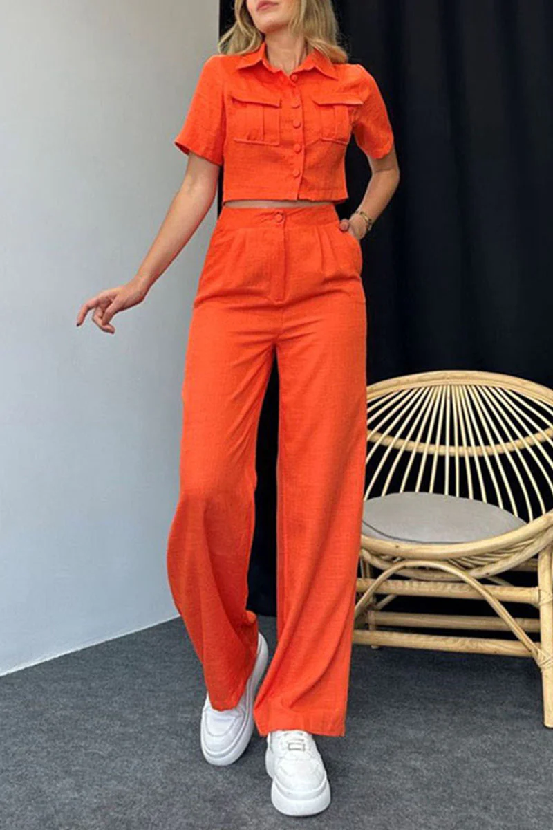 Lea® | Elegant Short-Sleeved Button-Down Blouse And Wide-Leg Pants - Image 4