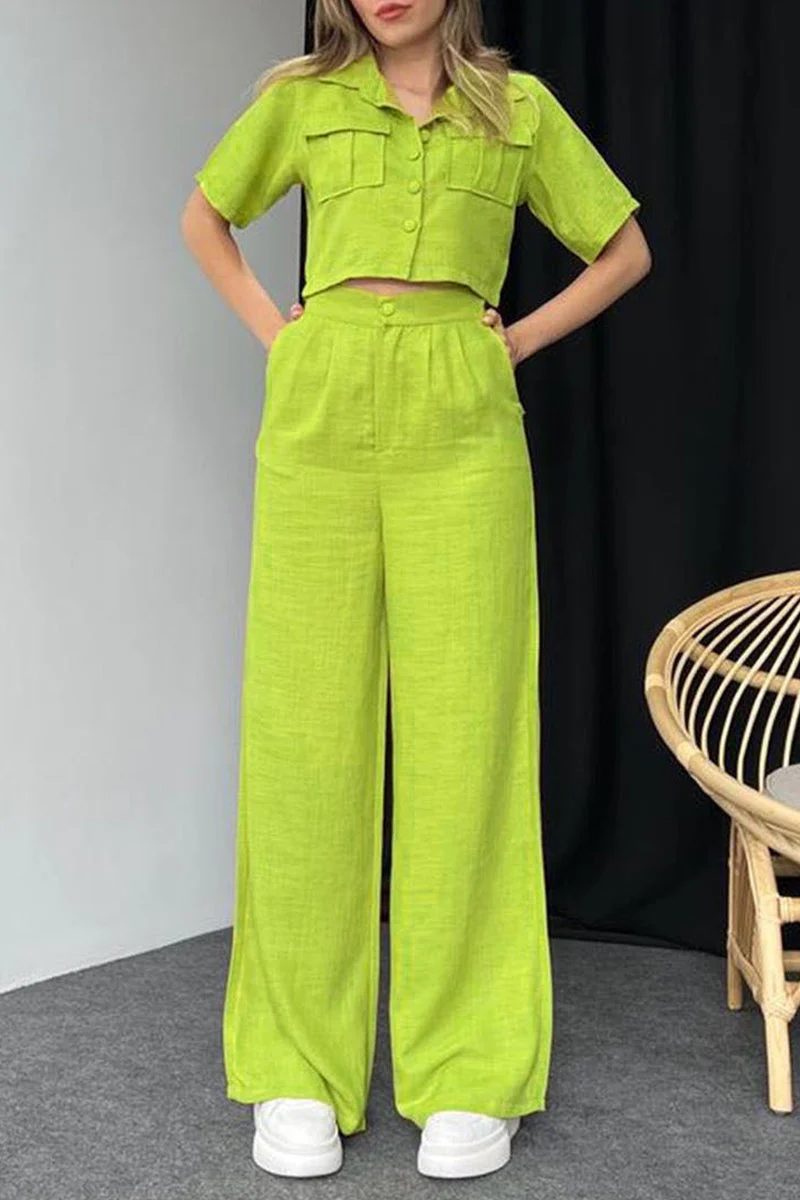 Lea® | Elegant Short-Sleeved Button-Down Blouse And Wide-Leg Pants - Image 5