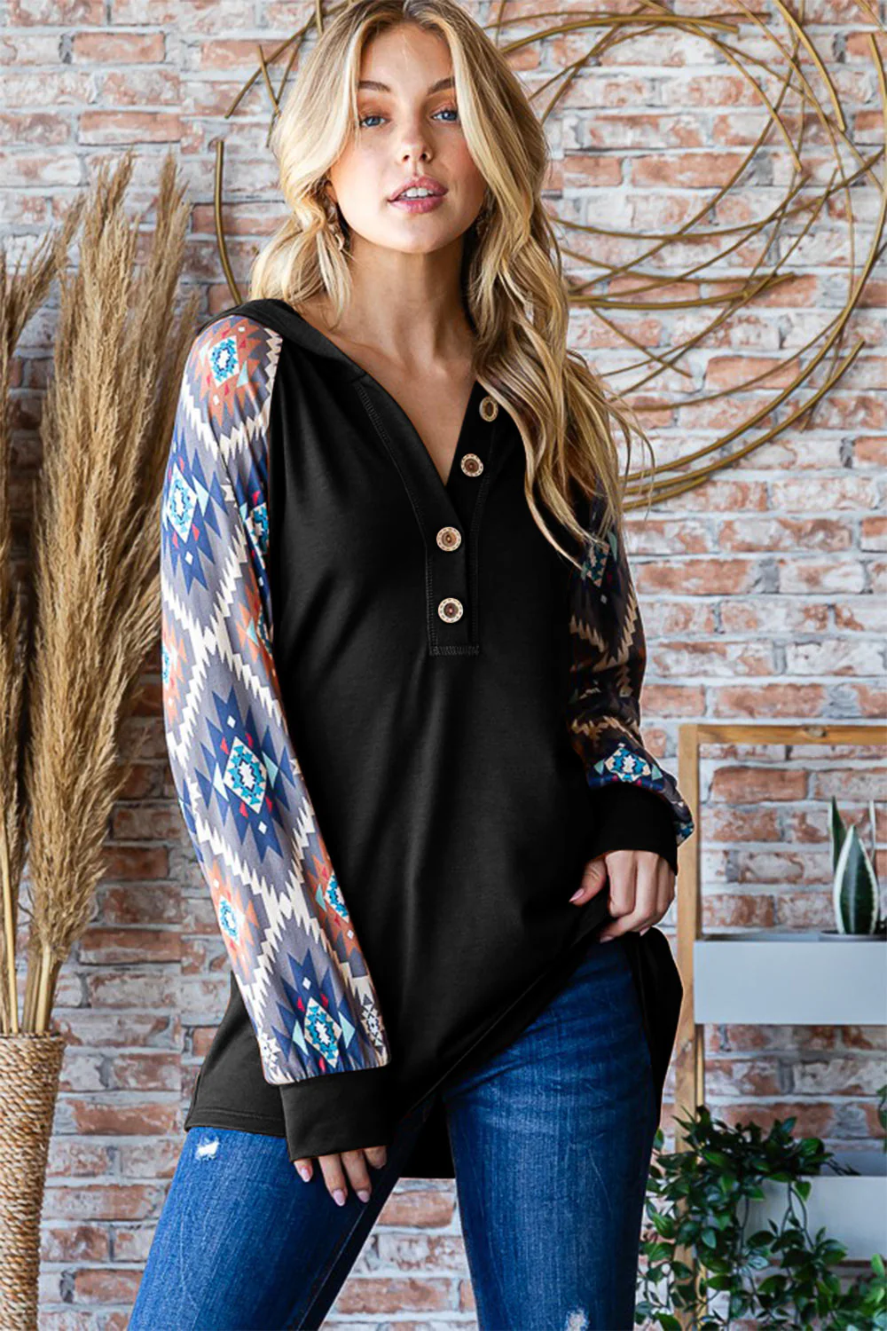 Lea | Heimish half button long sleeve hooded top - Image 3