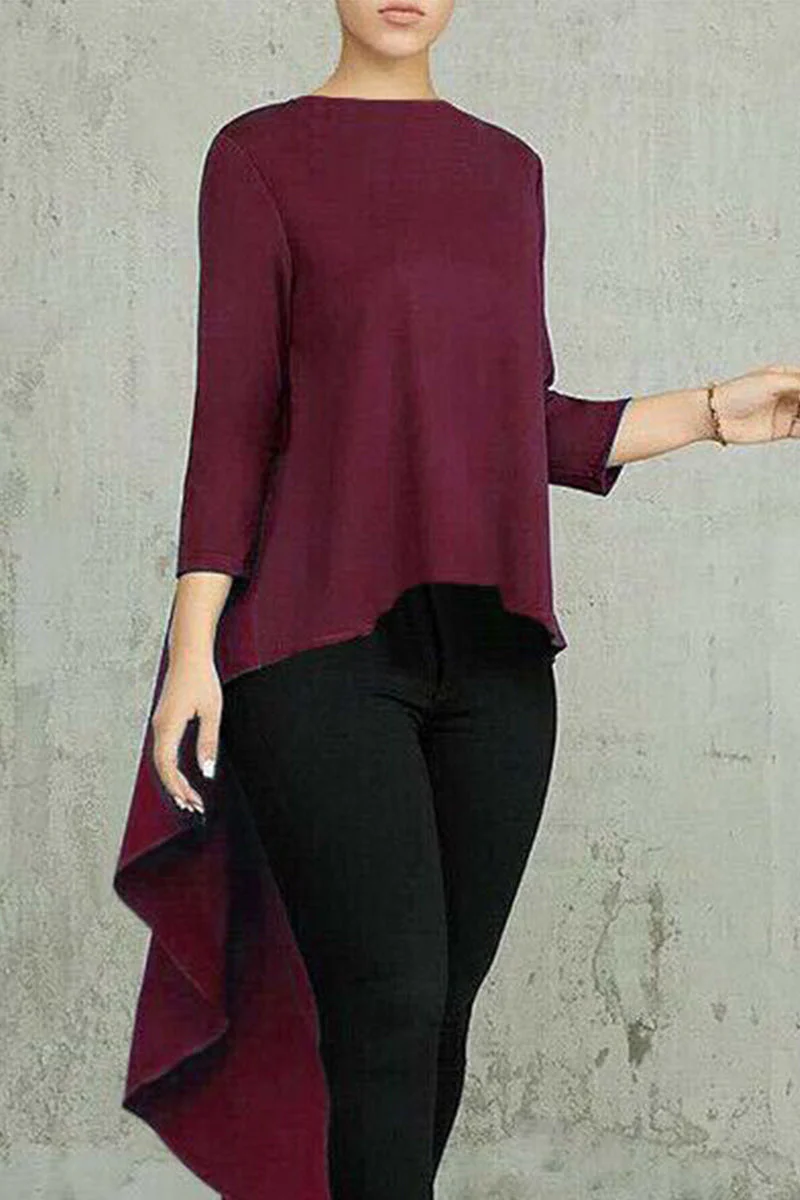 Leila | Casual, simple, solid, asymmetrical O-neck tops - Image 3