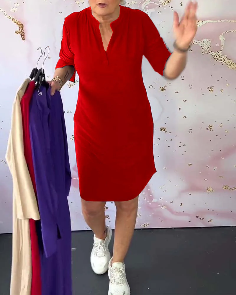 Leila® | Simple V-Neck Dress - Image 8