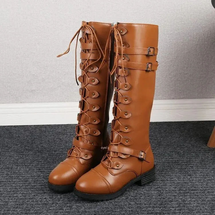 Leila | Retro buckle lace-up boots for women