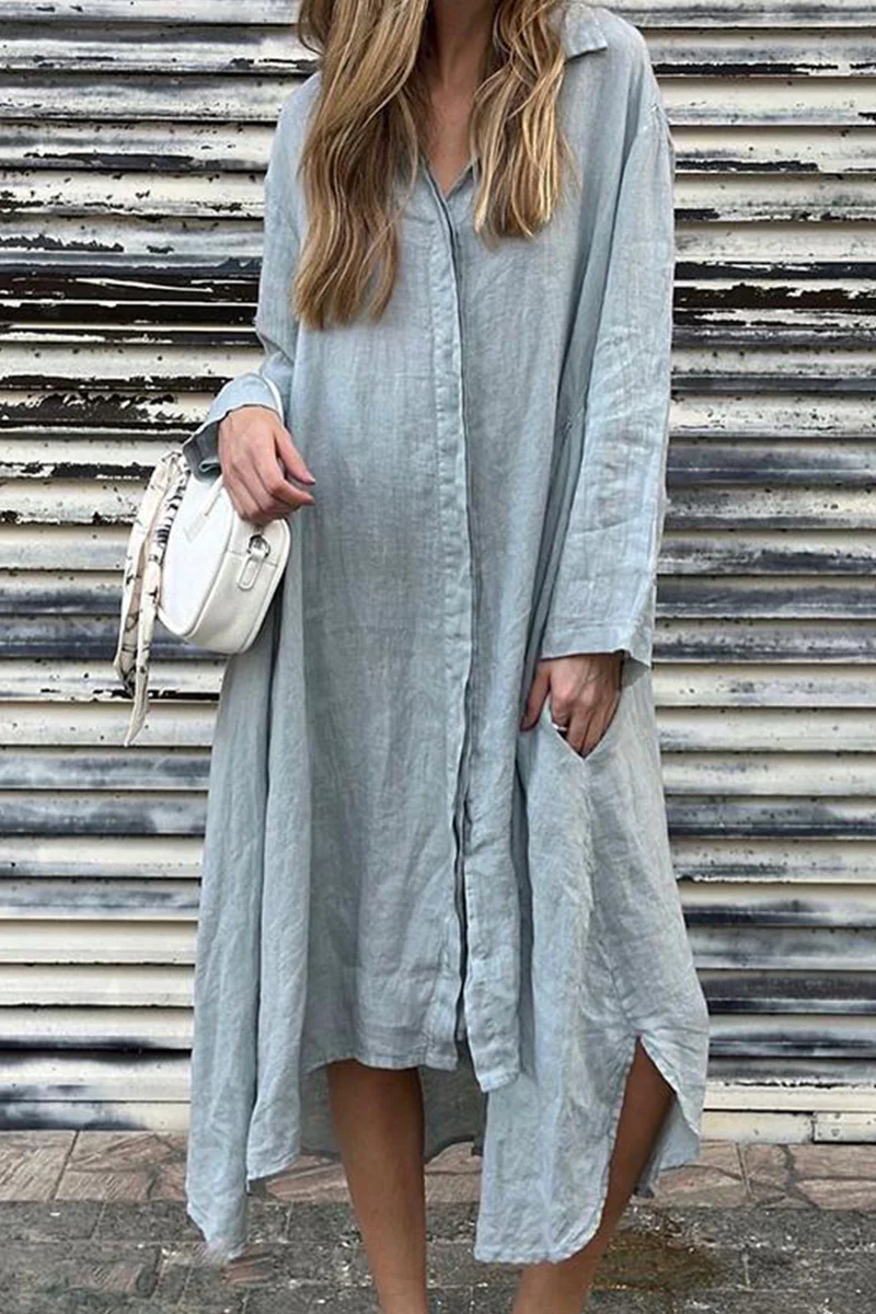 Leire | Casual shirt dresses with pocket turn-down collars - Image 2