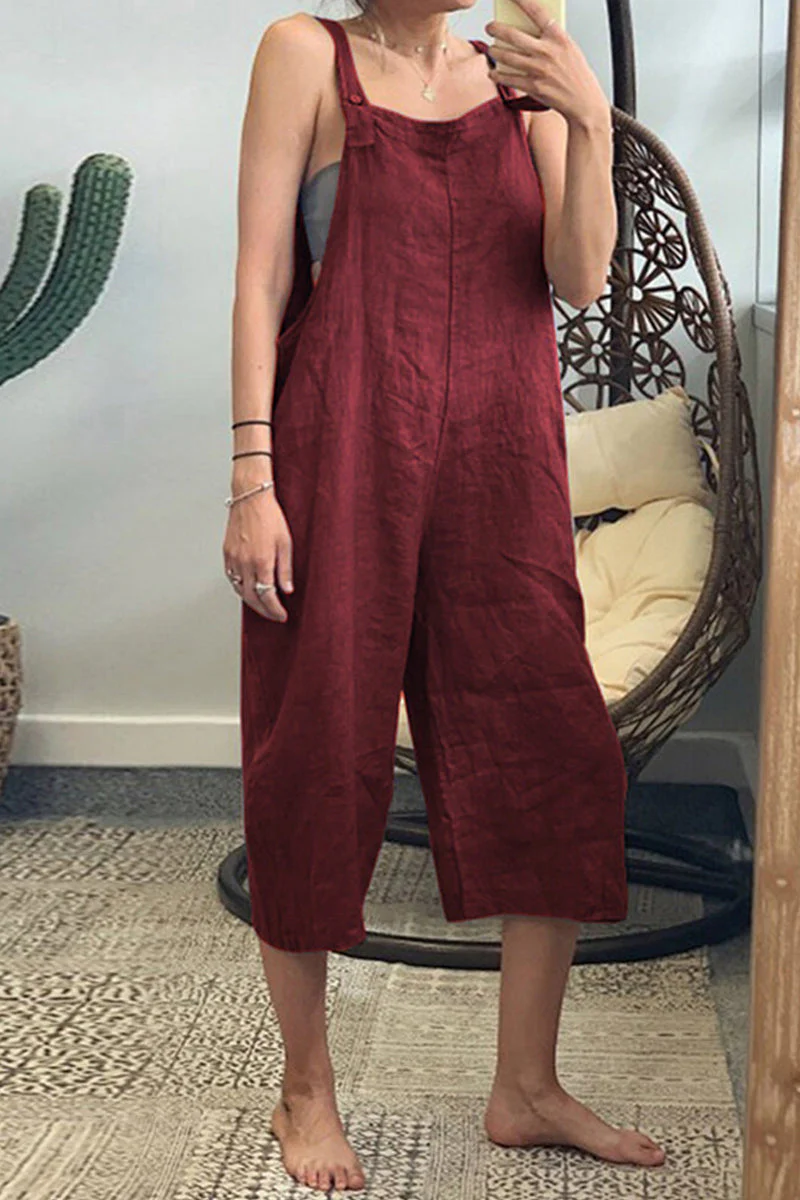 Leire | Casual simple solid patchwork square collar jumpsuits - Image 5