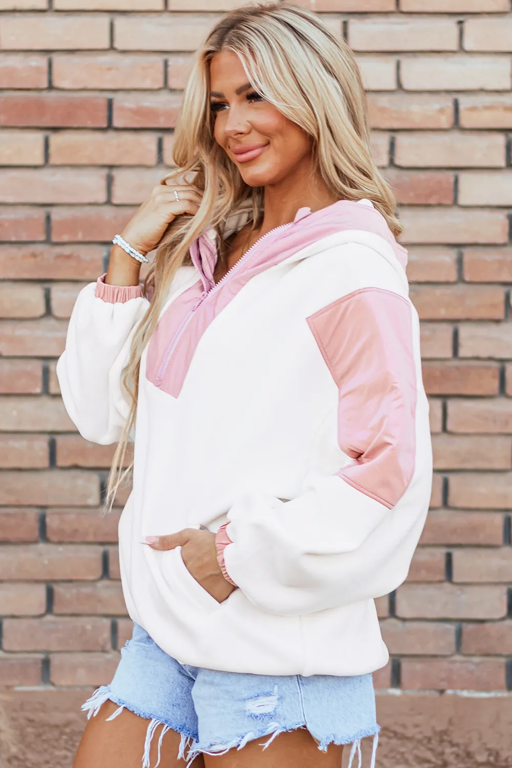 Leire | Color block, long sleeve, half zip hoodie - Image 4