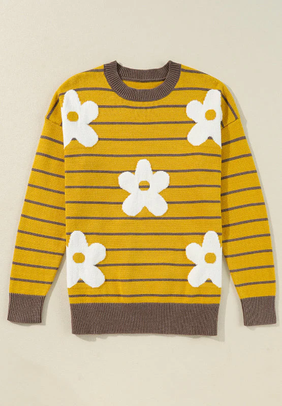Leire | Long-sleeved sweater with floral stripes and a crew neck - Image 7