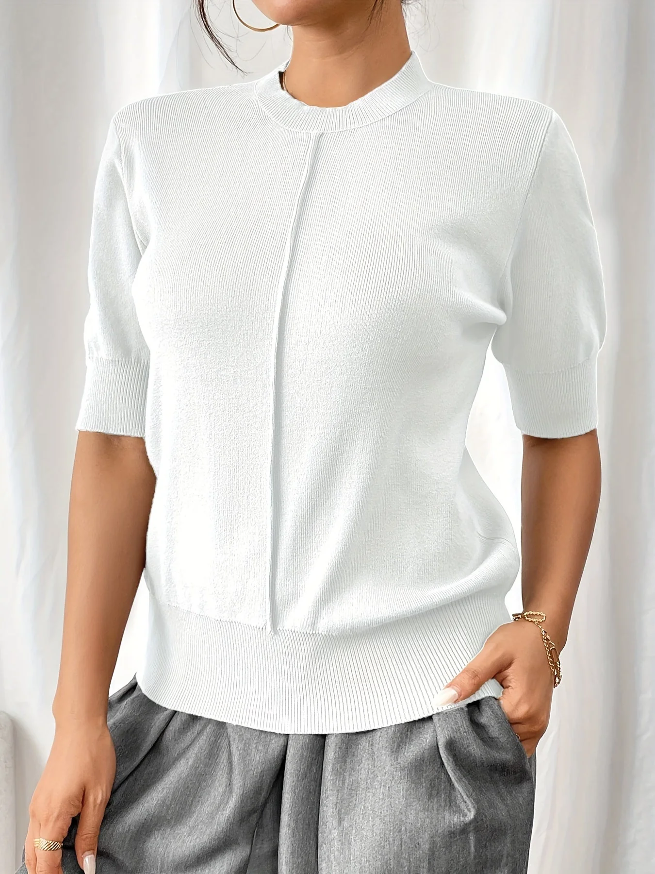 Lena® | Elegant Knit Shirt With Mandarin Collar - Image 3