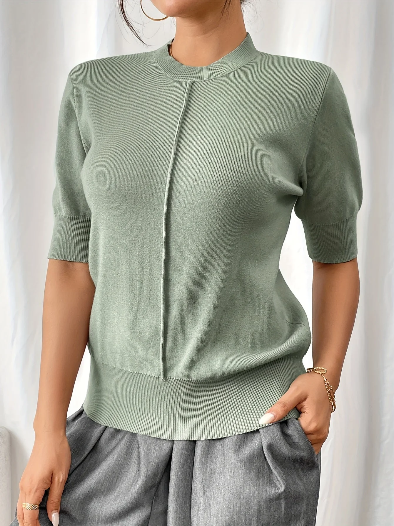 Lena® | Elegant Knit Shirt With Mandarin Collar - Image 5