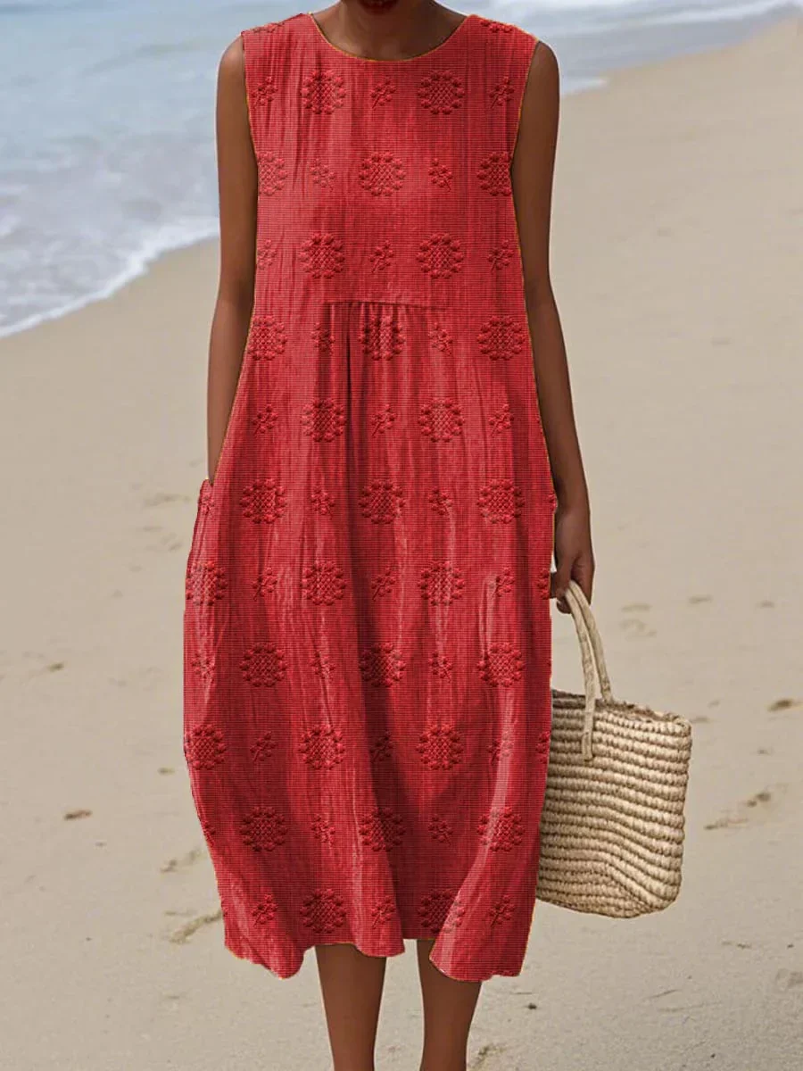 Leonor® | Elegant sleeveless women's cotton dress with pockets - Image 5