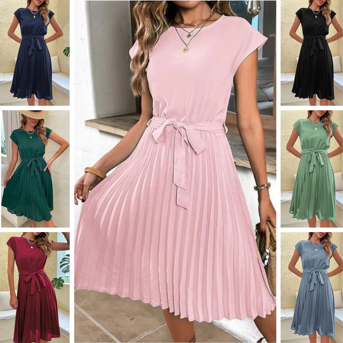 Leonor® | Short Sleeve Pleated Casual Mini Dress For Summer - Image 2