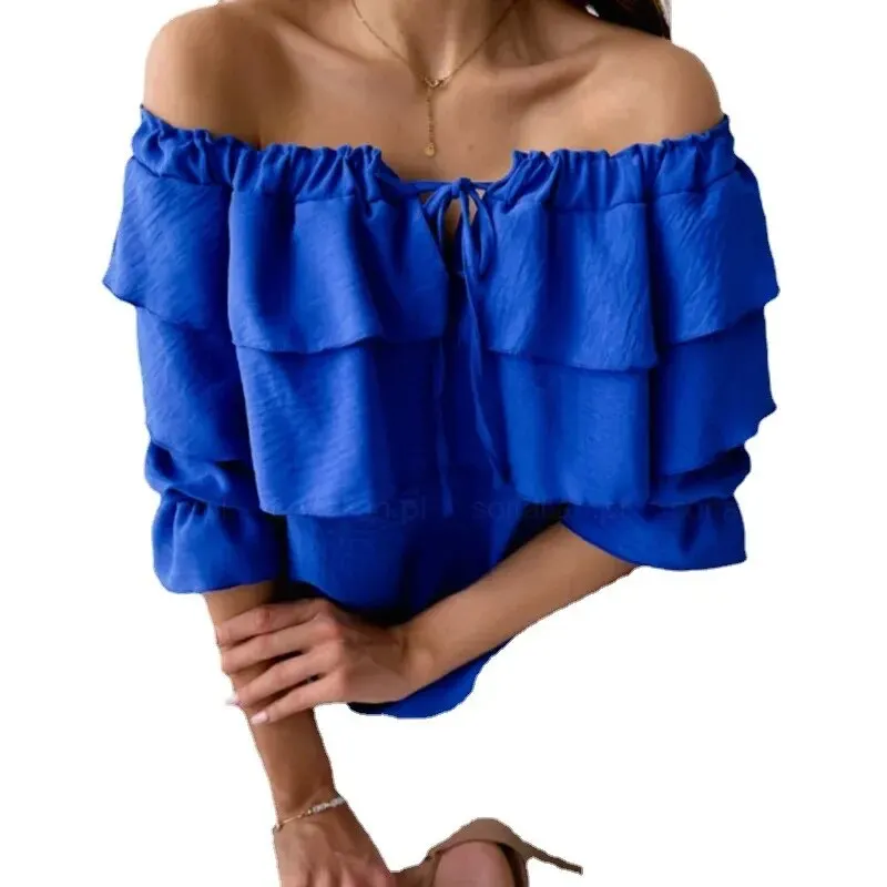 Leonor® | Women'S Blouse Made Of Loose Chiffon With Off-The-Shoulder Flounces And Elastic Shoulder Strap