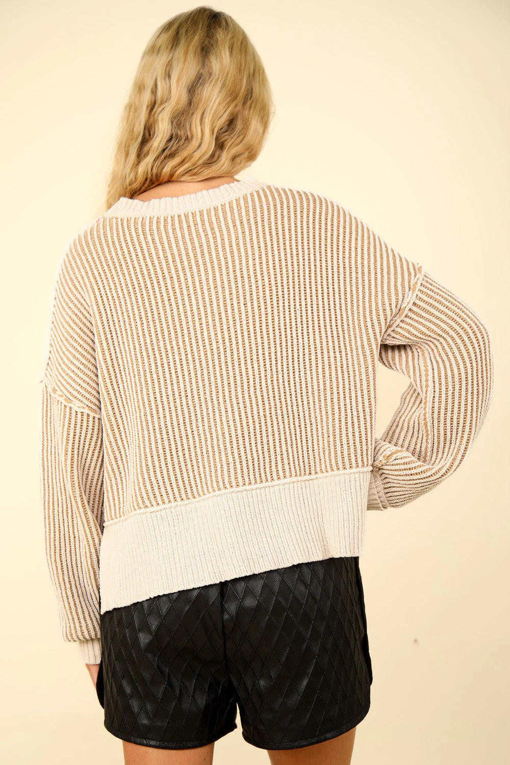 Leticia | VERY J sweater with exposed seam and short, striped slits - Image 2