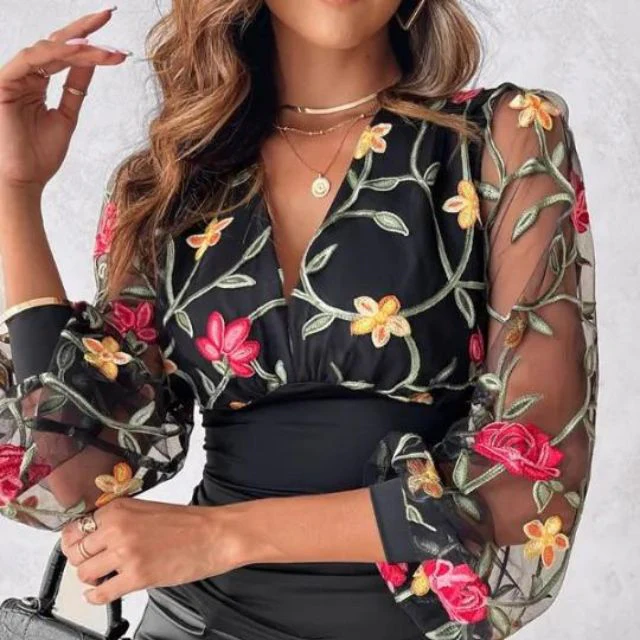 Letizia® | Blouse With Embroidered Transparent Sleeves - Image 5