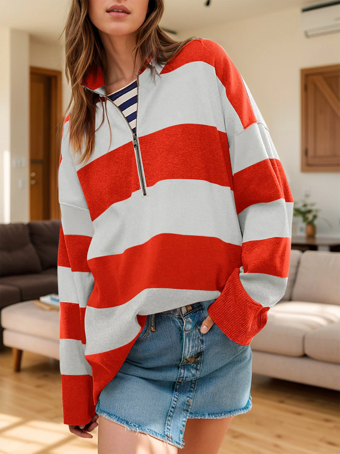 Lidia | Color block half zip sweater with long sleeves - Image 10