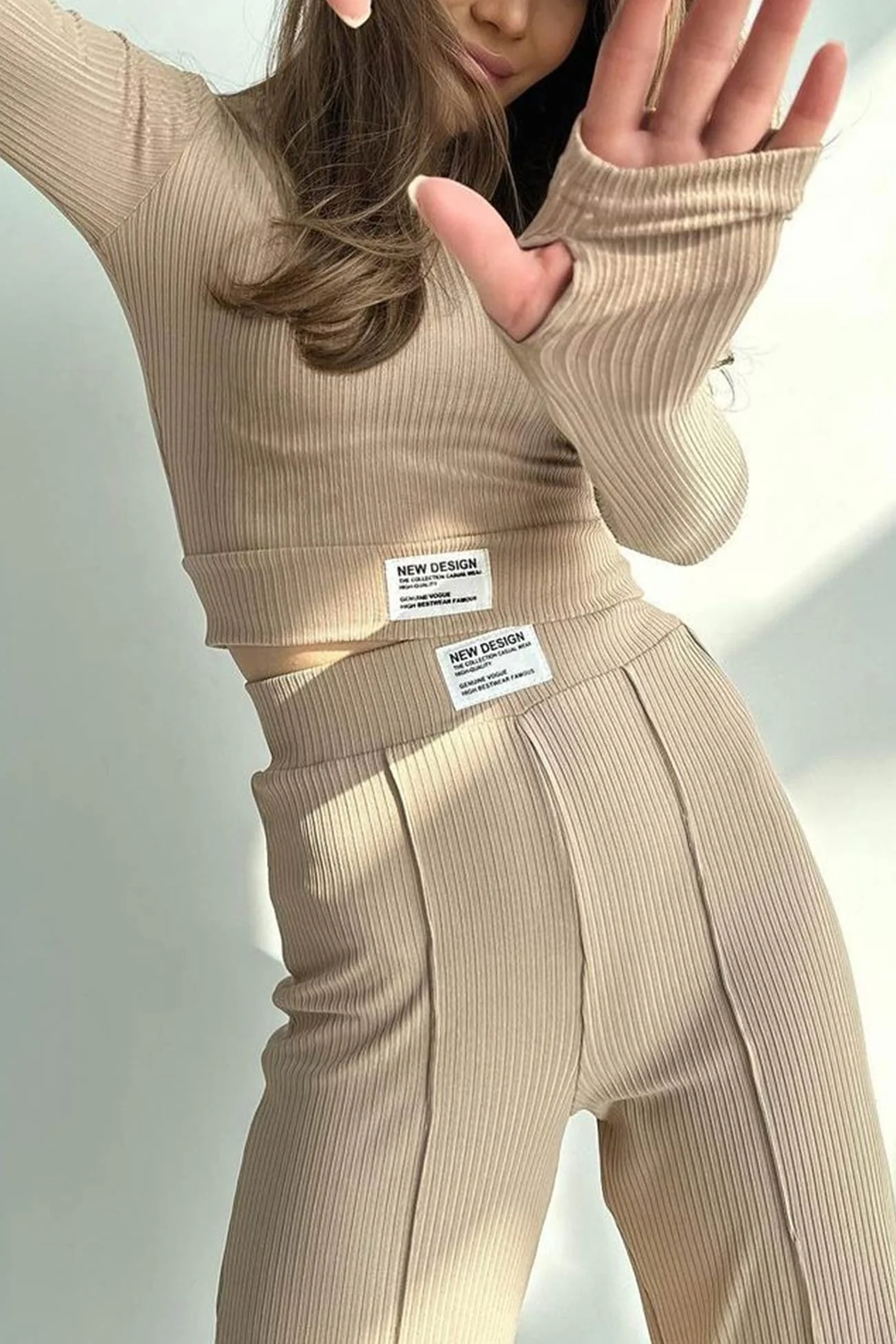 Lidia | Long pants suits with ribbed knit crop top - Image 6