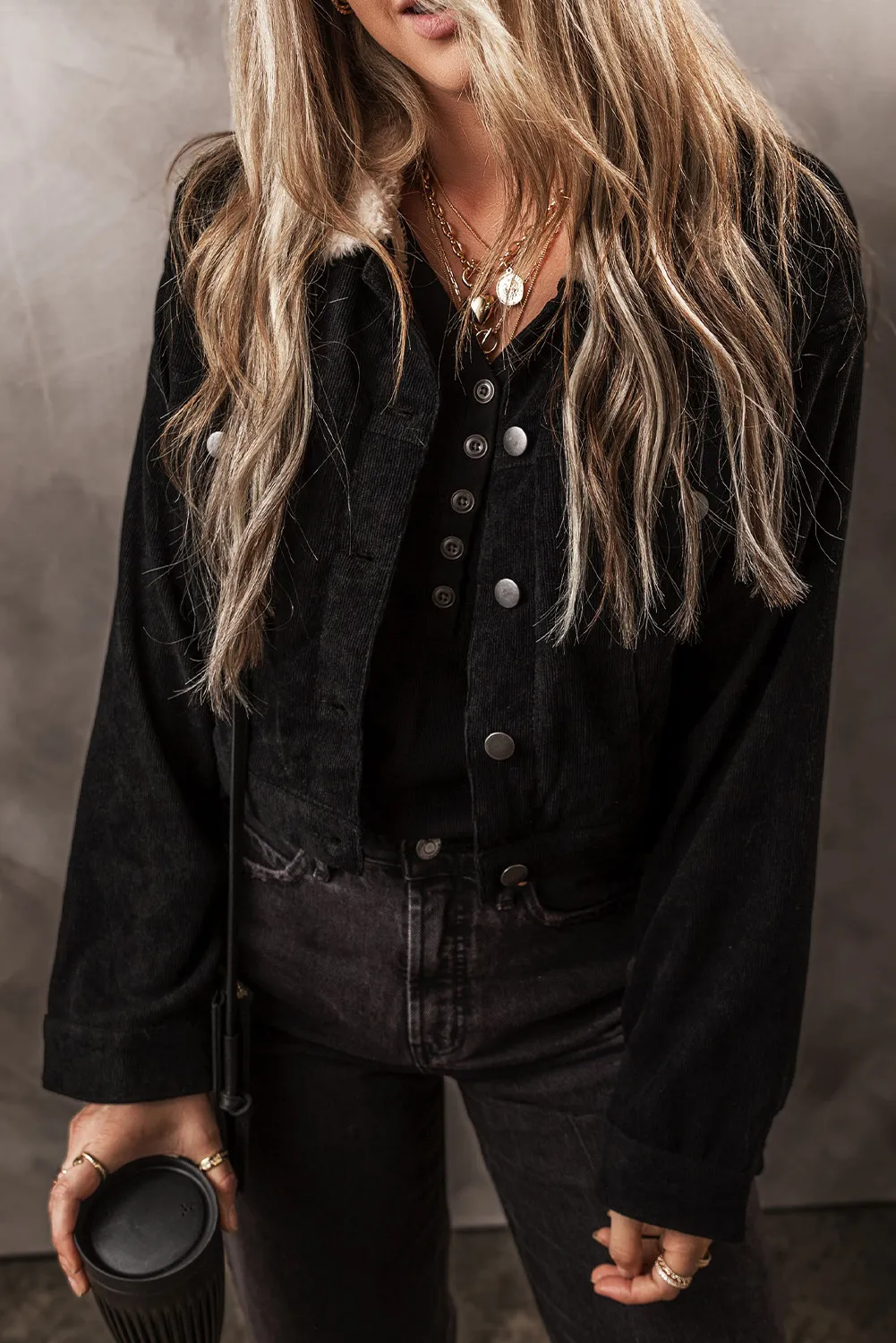 Lilian | Fluffy button-down jacket with collar