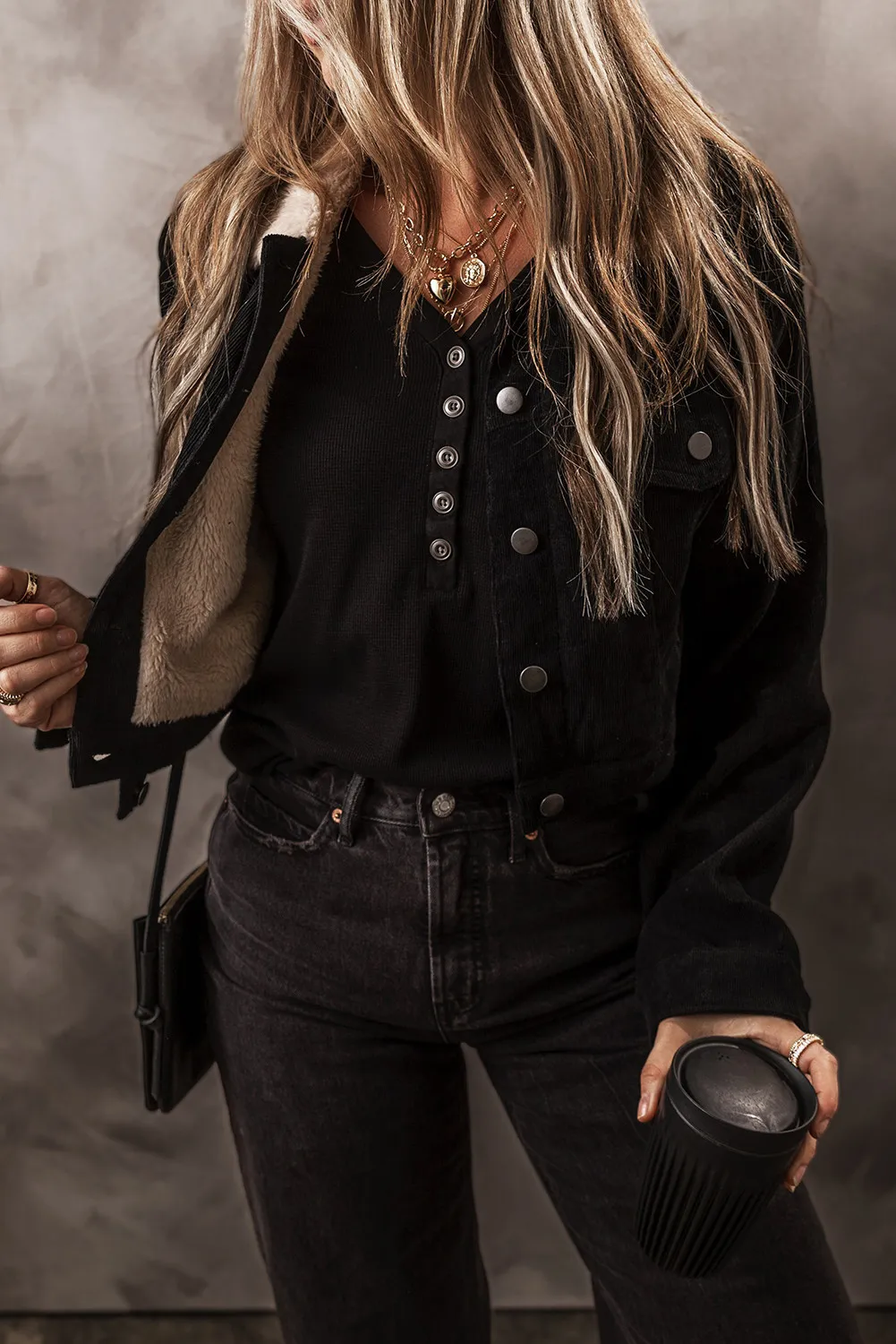 Lilian | Fluffy button-down jacket with collar - Image 2