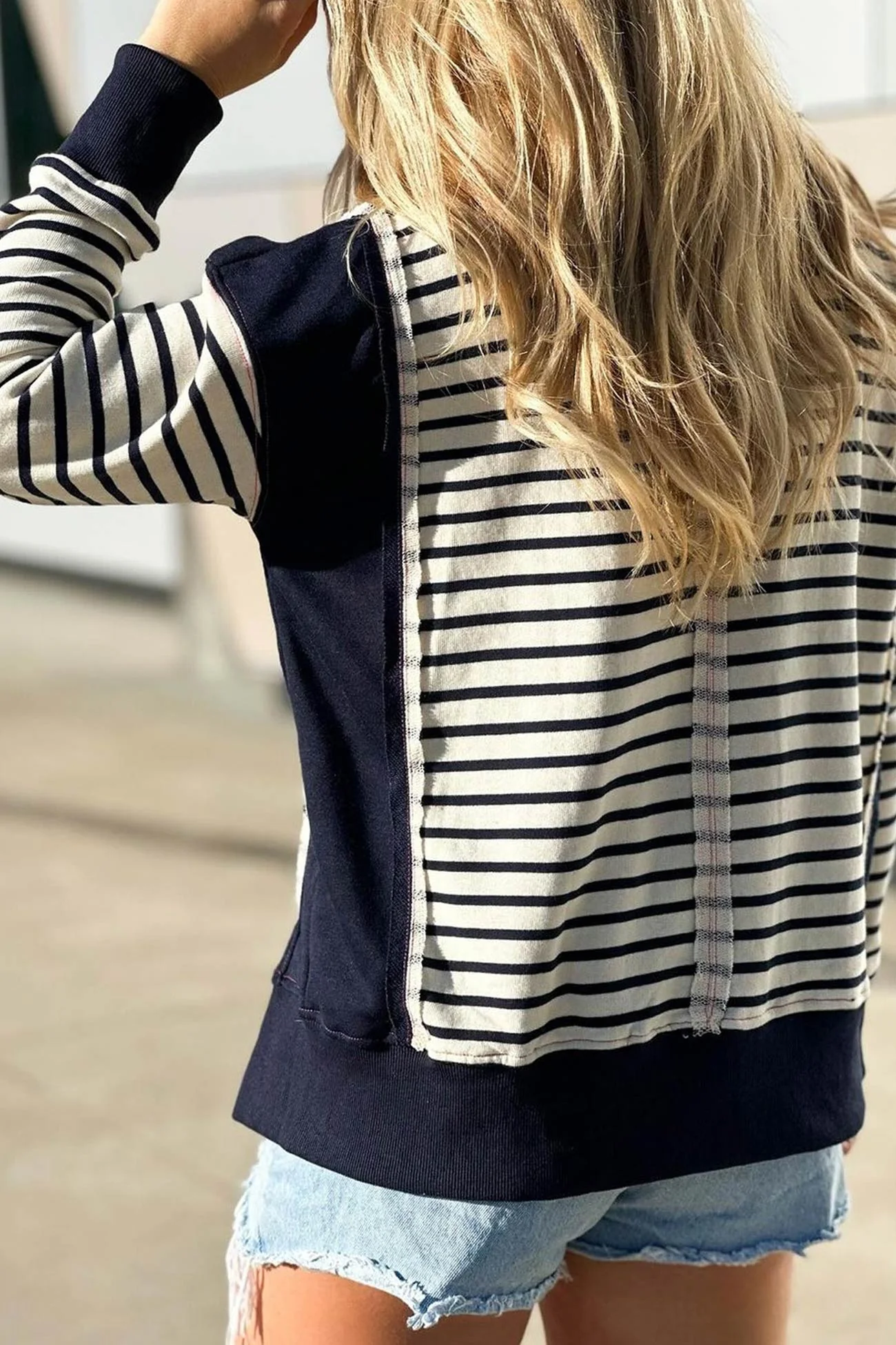 Lilian | Striped patchwork crew neck sweatshirt - Image 3