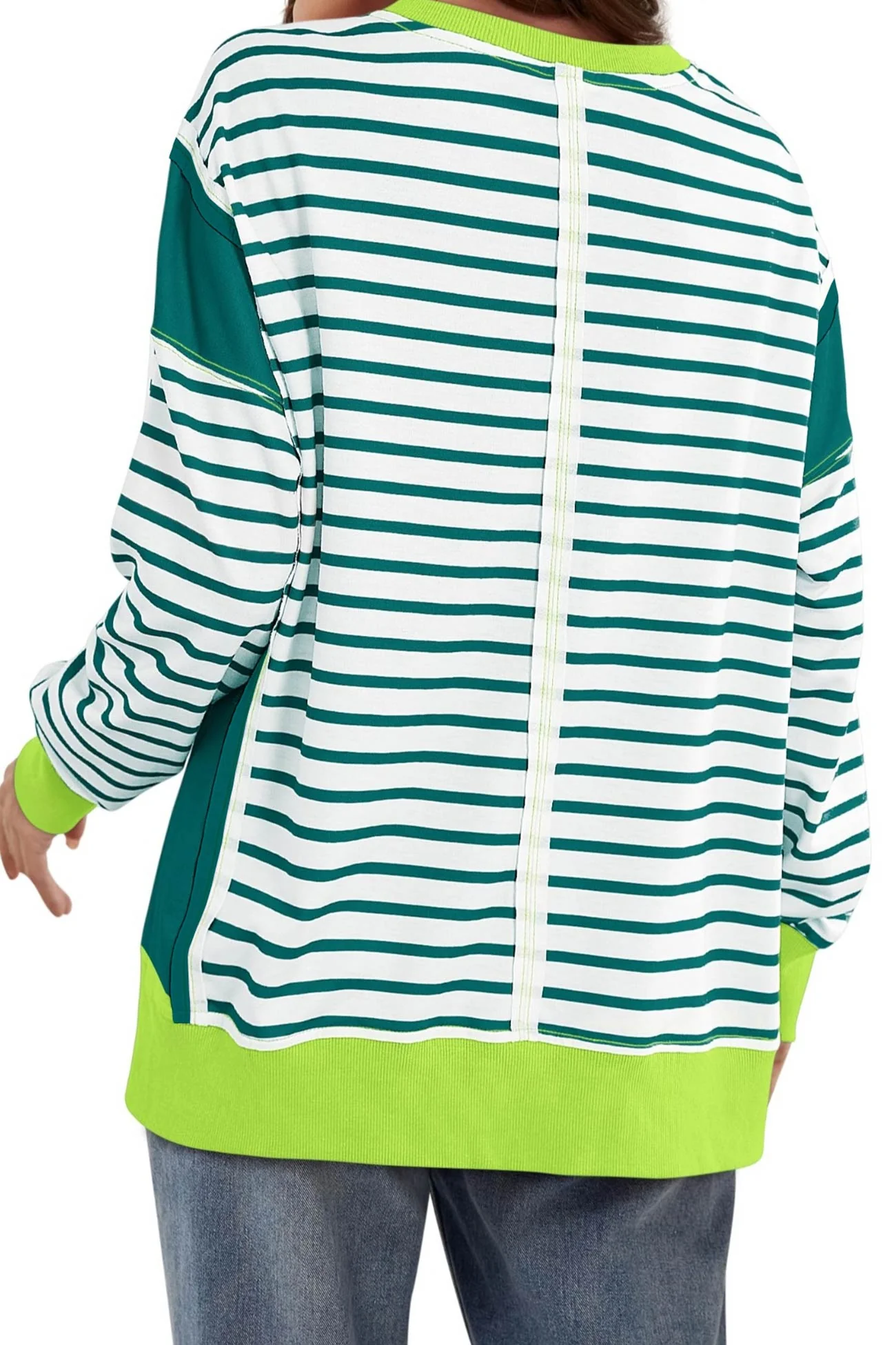Lilian | Striped patchwork crew neck sweatshirt - Image 7