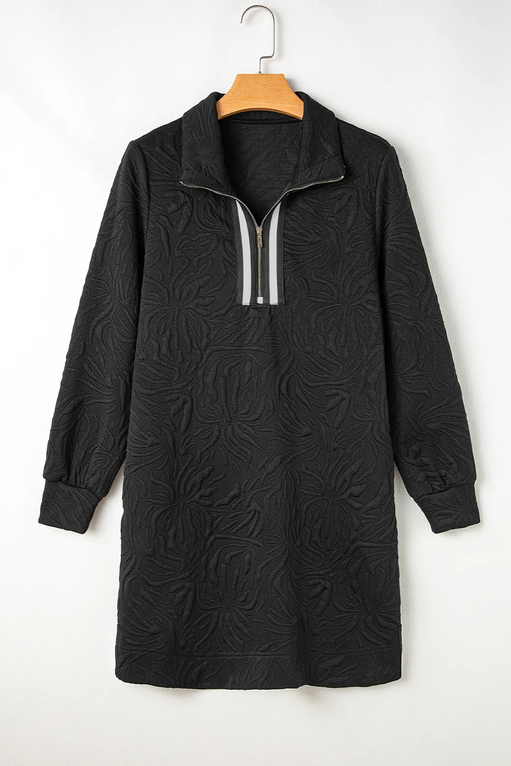 Lilian | Textured quarter zip long sleeve mini dress - Image 3