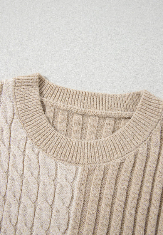 Liliana | Color block crew neck cable knit sweater - Image 12