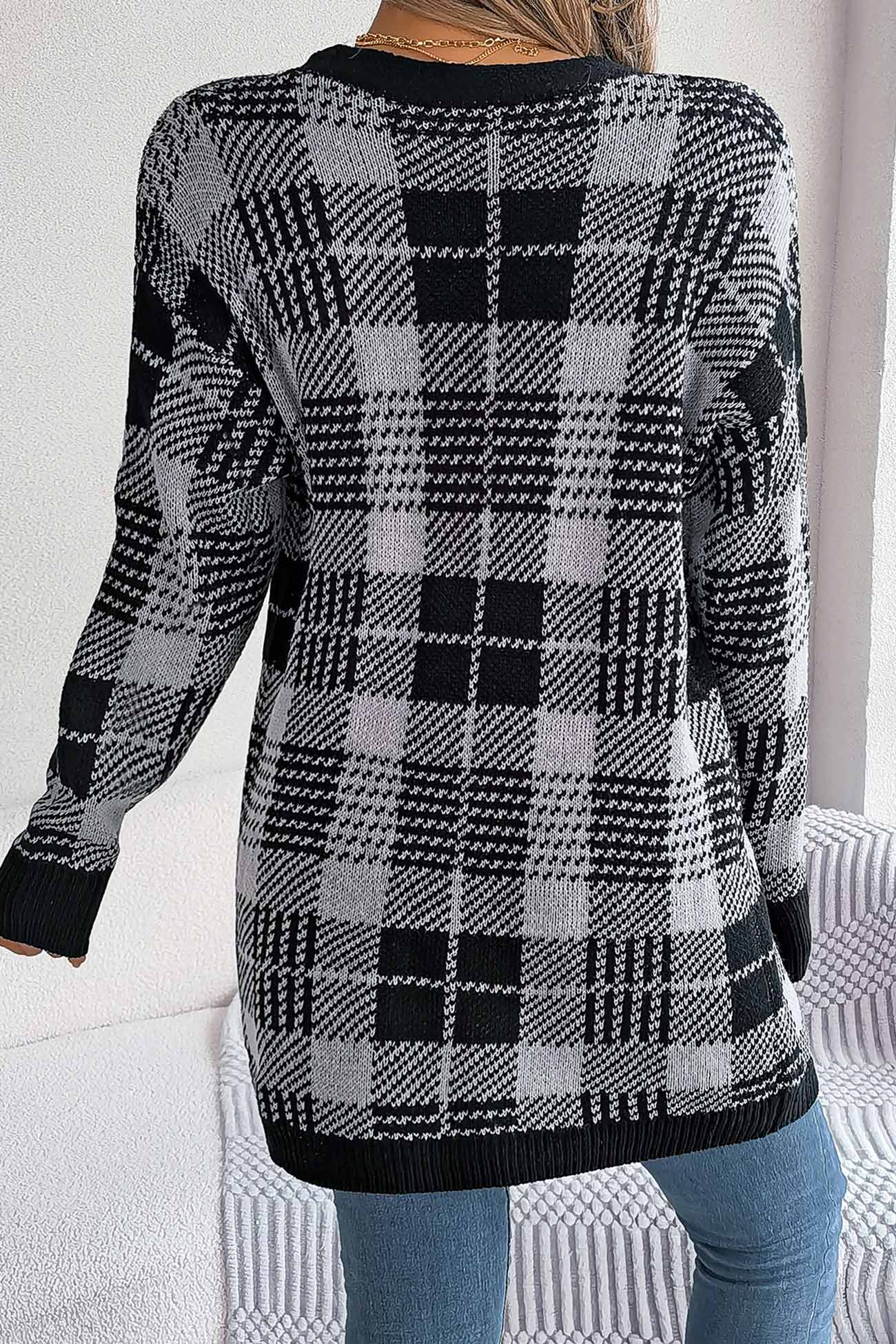 Lilli | Contrast checked cardigan with open front - Image 18