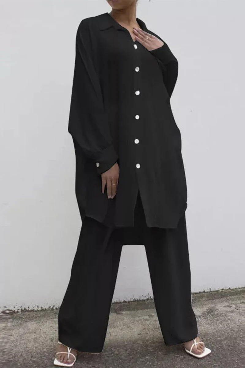 Lina | Casual two-piece suit with a fixed buckle turn-down collar and long sleeves - Image 3