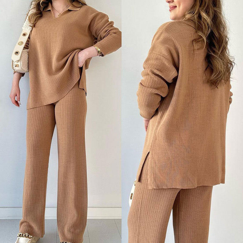 Lina® | Casual two-piece suit with a V-neck and slit. - Image 2
