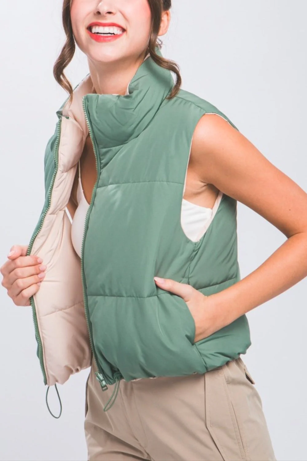 Lina | Cropped, reversible zip-up vest from Love Tree - Image 3