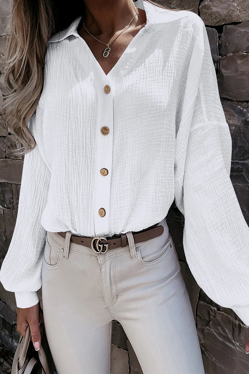 Lina® | Elegant Long-Sleeved Blouse With Turn-Down Collar And Buttons - Image 3