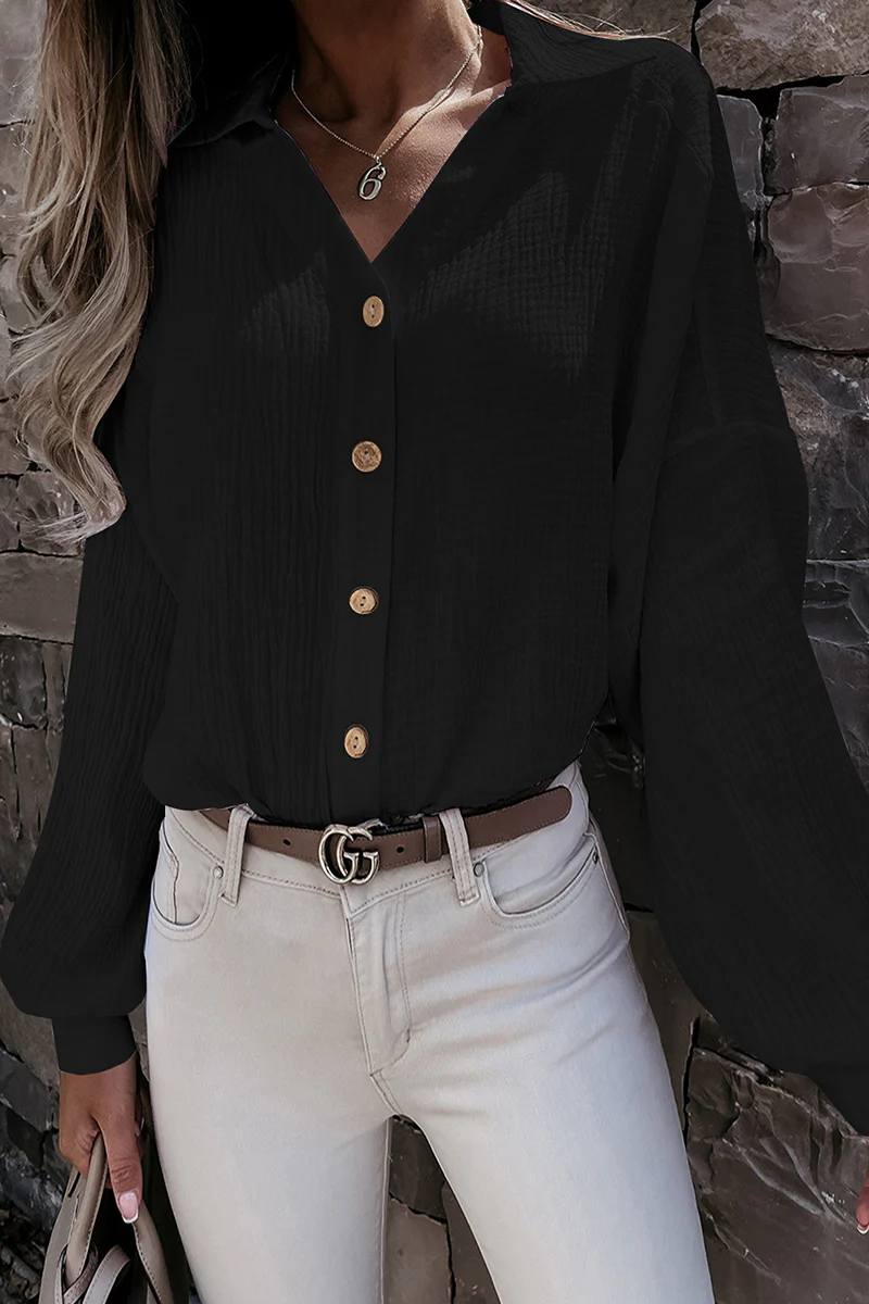Lina® | Elegant Long-Sleeved Blouse With Turn-Down Collar And Buttons - Image 4