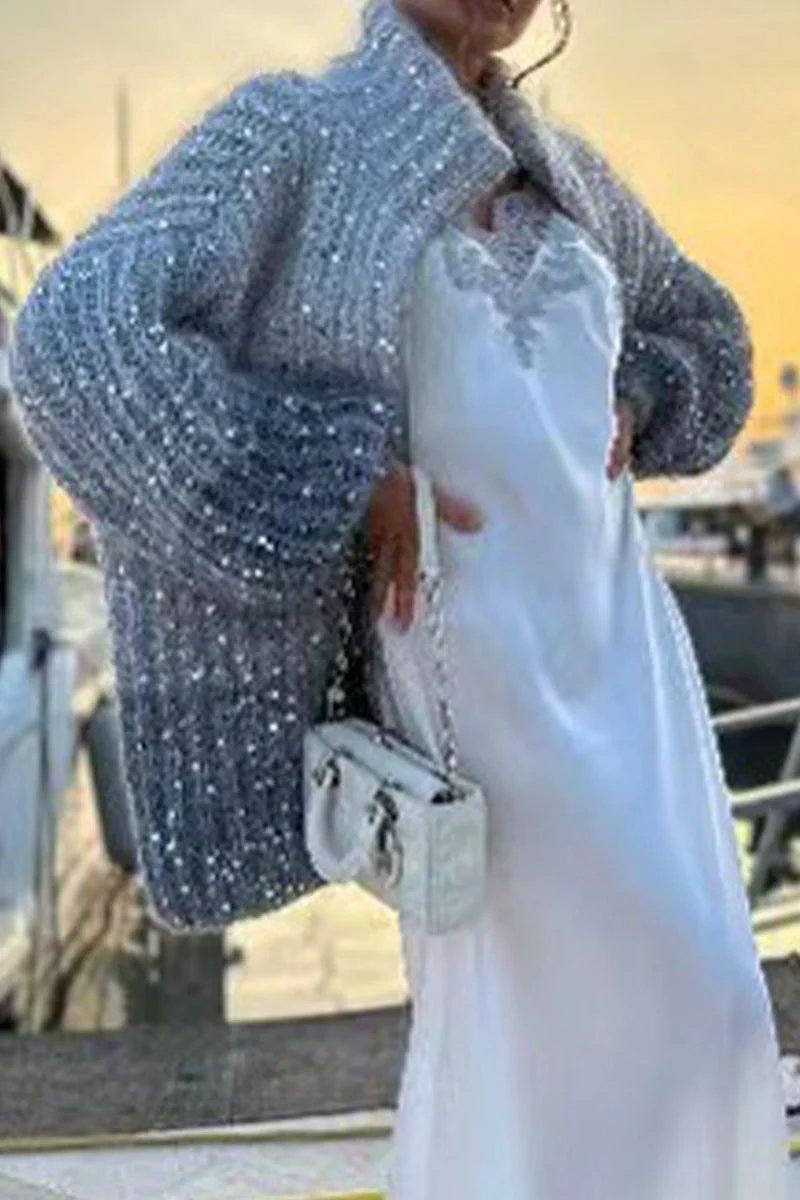 Linda | Casual Celebrities Elegant sequin sweater with turn-down collar - Image 2