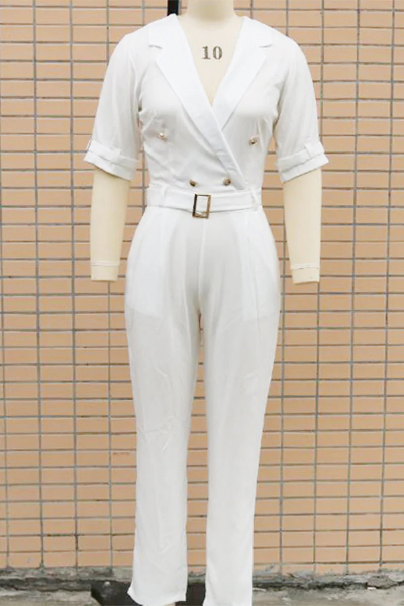 Linda | Casual solid color street overalls with patchwork buttons and reversible collar - Image 11