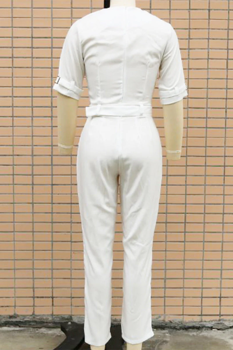 Linda | Casual solid color street overalls with patchwork buttons and reversible collar - Image 12