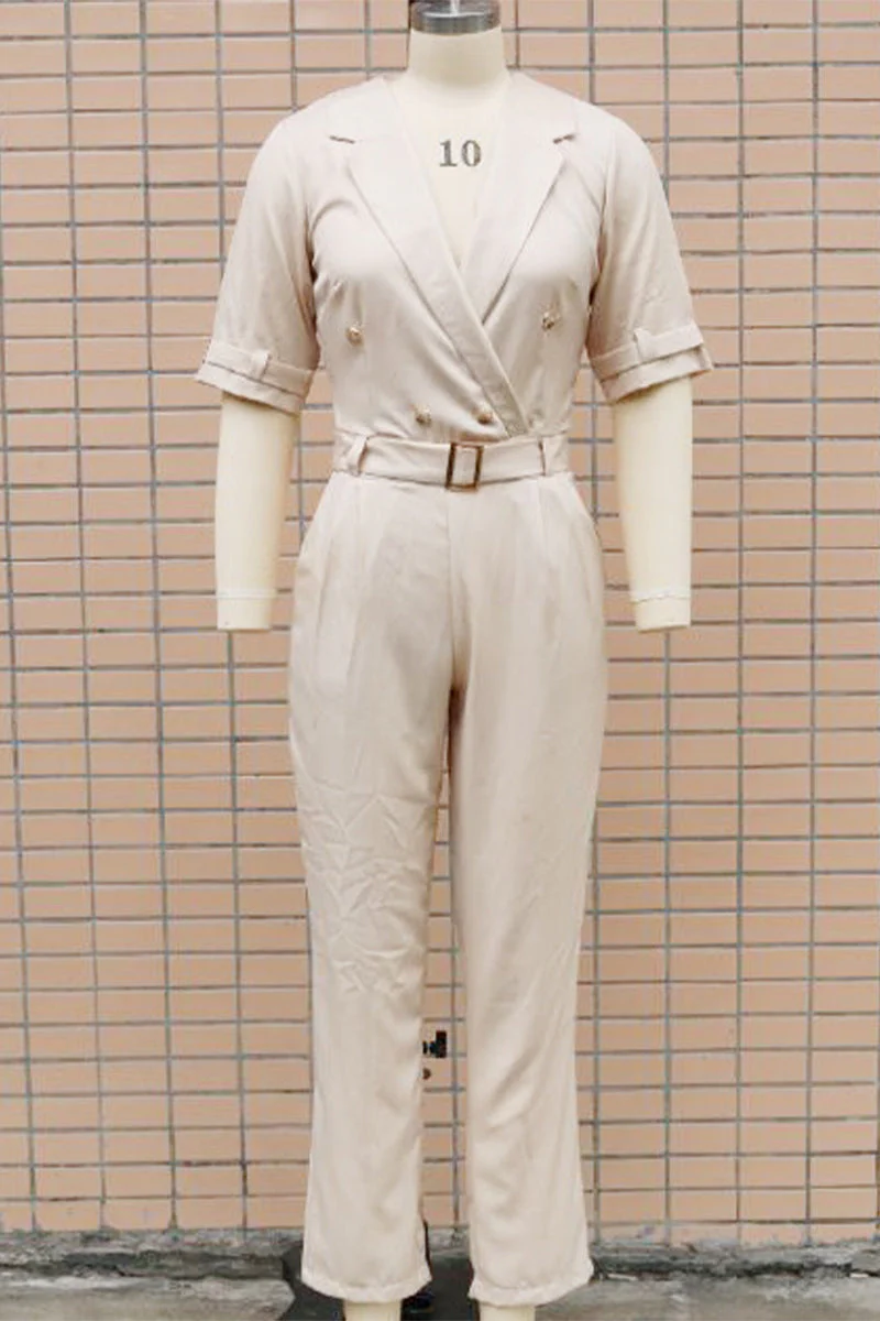 Linda | Casual solid color street overalls with patchwork buttons and reversible collar - Image 13
