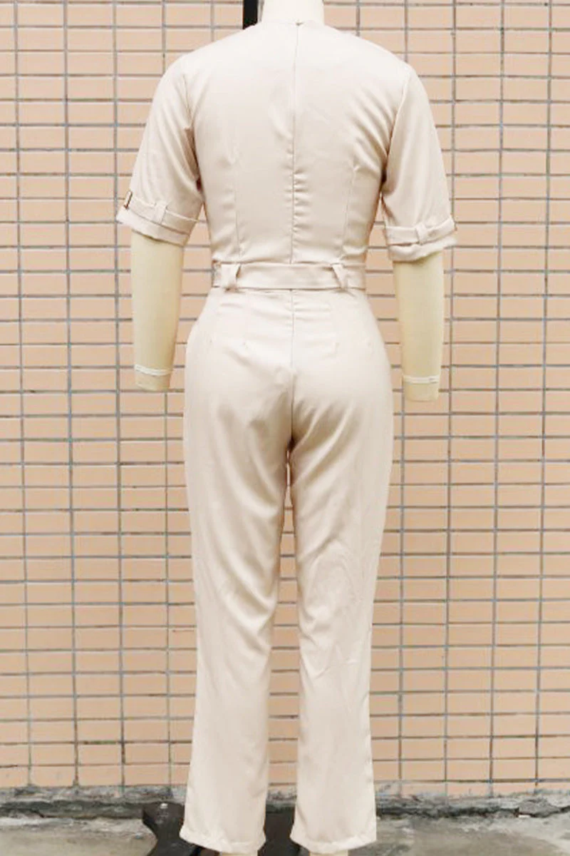 Linda | Casual solid color street overalls with patchwork buttons and reversible collar - Image 14