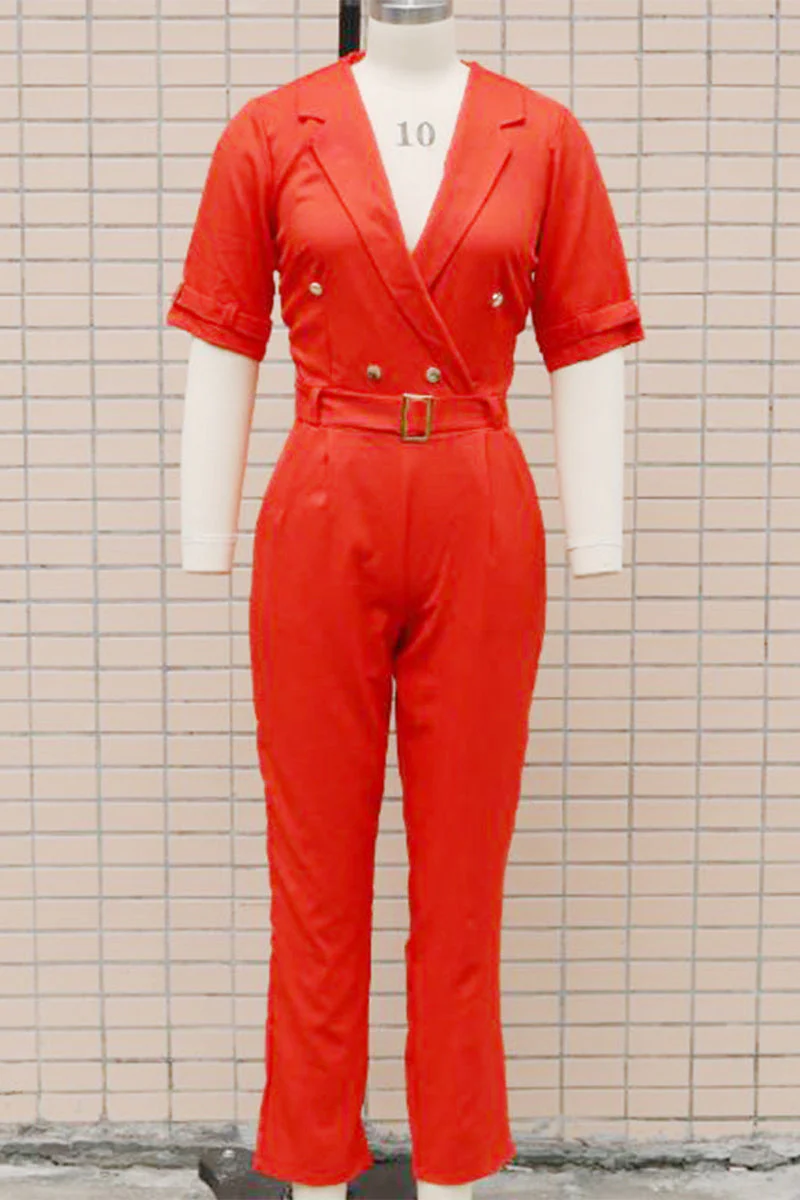 Linda | Casual solid color street overalls with patchwork buttons and reversible collar - Image 15
