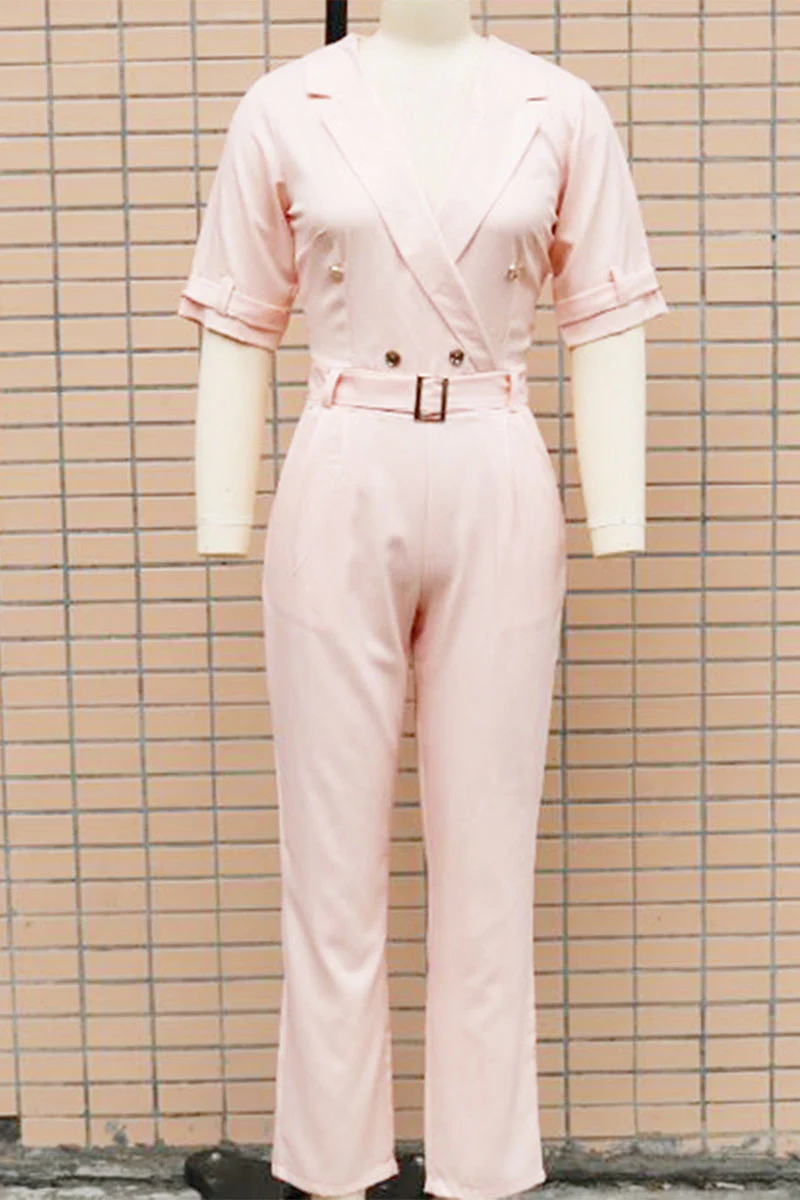 Linda | Casual solid color street overalls with patchwork buttons and reversible collar - Image 17